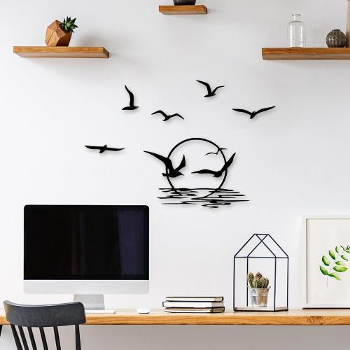 YATEASLU Metal Sun Wall Decor with Seagull Pattern – 6-Piece Sunrise Seagull Decor Set for Living Room and Bedroom, Weatherproof Sun Wall Decor Gift for Thanksgiving and Christmas