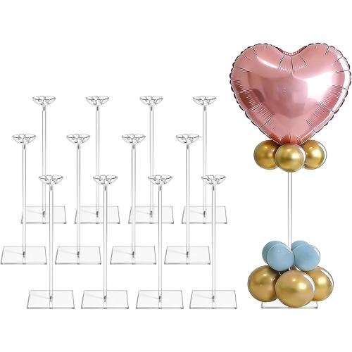 12 Pack Clear Acrylic Balloon Stand Kit, 15.75 Inch Reusable Balloon Sticks Holder With Base Perfect for Tabletop Centerpiece Party Event Decorations (15.75 12 Pack)