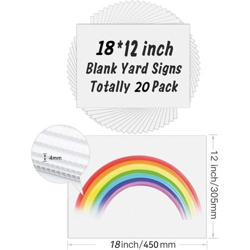 20 Pcs Poster Board Corrugated Plastic Board Sheets for Projects Art Crafts Blank Yard Signs Sheets, IKAYAS 18 x 12 Inches White Blank Yard Signs Outdoor Corrugated Plastic Signs