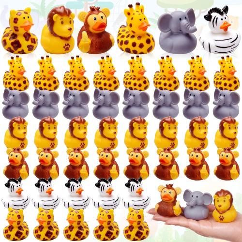 Deekin 24 Pcs Jungle Safari Animal Rubber Ducks 2 Inch Party Favors
