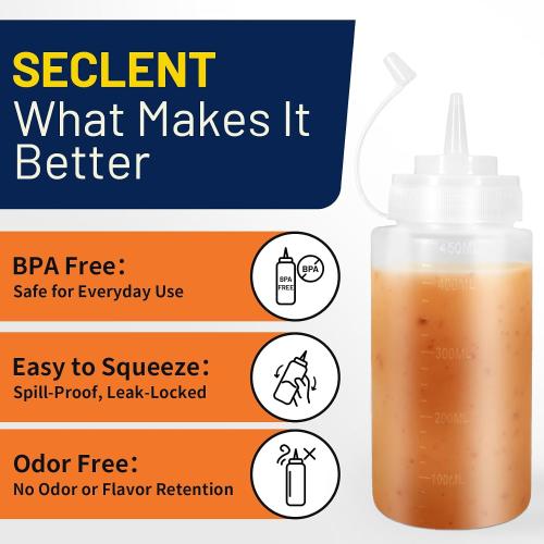16 oz Condiment Squeeze Bottles, Squeeze Bottles for Sauces, Syrup Bottles