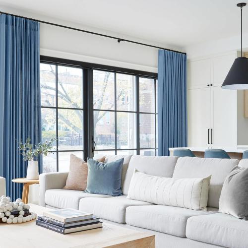 Denim Blue Curtains for Living Room Back Tab Modern Farmhouse Semi Sheer Blue Curtains 84 inches Long 2 Panels Set Muted Neutral Window Curtain for Dining Room Bedroom 52x84