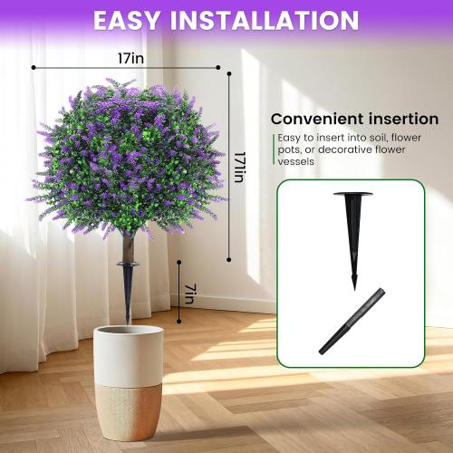 2-Pack Artificial Lavender Topiary Balls, Ground Spikes, UV Resistant
