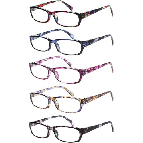 Kerecsen Reading Glasses 5 Pairs Fashion Ladies Readers Spring Hinge with Pattern Print Eyeglasses for Women (Mix Color -2, 2.50)