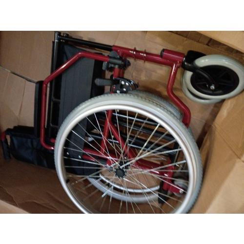 Athena Collection Wheelchair for Adult, Foldable Transport Wheelchair with 17 Width Seat 23.5 Rear Wheel, Wheel Chair with Flit-Back Armrest Swing-Away Footrest and Brake, Support 300 Lbs, Red