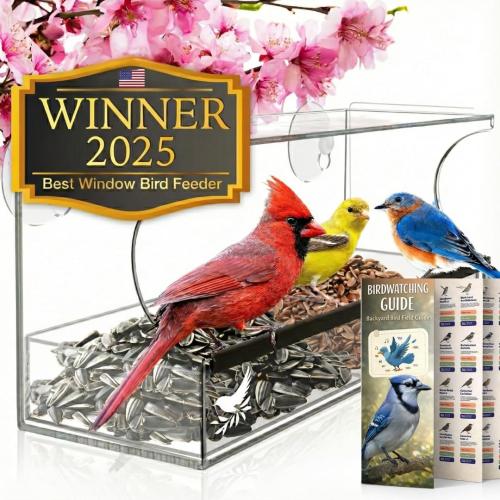 Window Bird Feeder by Nature’s Hangout - Award-Winning Clear Acrylic Bird Feeders for Outdoors, No Assembly, Strong Suction Cups, Bird Watching for Cats, Easy-to-Clean Birdhouse