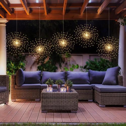 5 Pack 1000LED Plug in Starburst Sphere Lights,Firework Light 8 Modes Dimmable Remote Control Waterproof Hanging Copper Wire Fairy Light for Patio Party Tent Christmas (Warm White)