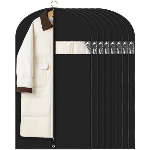 Garment Bags for Hanging Clothes (8 packs,43 inches) Black Suit Bags for Closet Storage and Travel with Clear Window for Sweater Coat Suits Shirt
