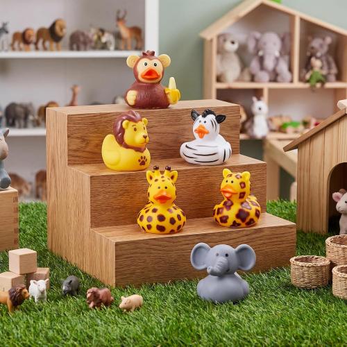 Deekin 24 Pcs Jungle Safari Animal Rubber Ducks 2 Inch Party Favors