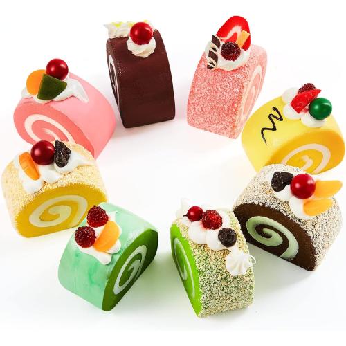 Civaner 8 Pieces Realistic Artificial Simulation Cake Dessert Mixed Fake Food for Display Kitchen Decoration Photography Props, 4 Colors