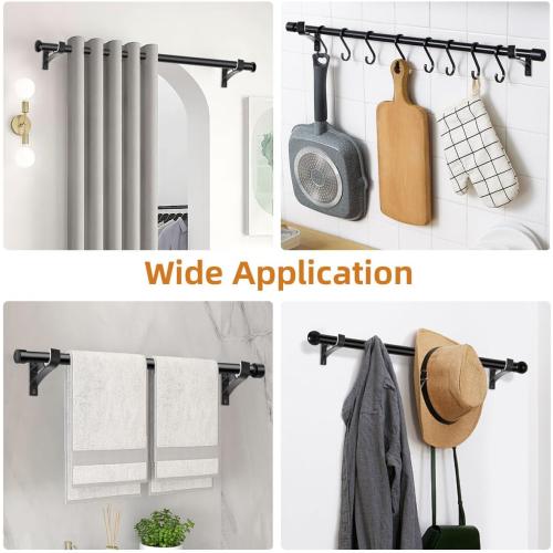 KOLAKO 8 Pack Curtain Rod Bracket, 1 Inch Heavy Duty Holder Black Drapery Single Hooks for Wall