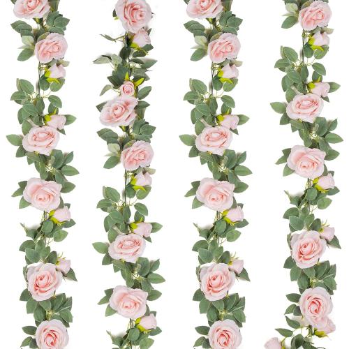 Artificial Rose Vine Fake Flower Garland Fake Silk Rose Hanging Vine for Wedding Party Background Arch Garden Background Decoration (Pink)