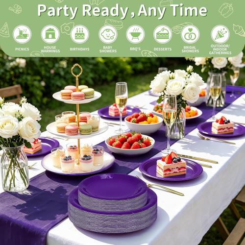 Purple Paper Plates Disposable, 100 Pcs (50-9 & 50-7)