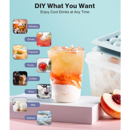 Ice Cube Tray with Lid and Bin – Round Ice Cube Trays for Freezer, BPA-Free Food-Grade Ice Mold, Stackable Ice Ball Maker, Iced Bucket Kits, Circle Ice Tray for Cocktails, Whiskey, Coffee, and Drinks