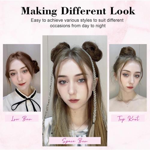 REECHO 2 PCS Mini Claw Clip in Messy & Cat Ears Hair Bun Extensions HB001 Wig Accessory Updo Hairpieces for Women (Pack of 2-3 Straight, Ash Light Brown)