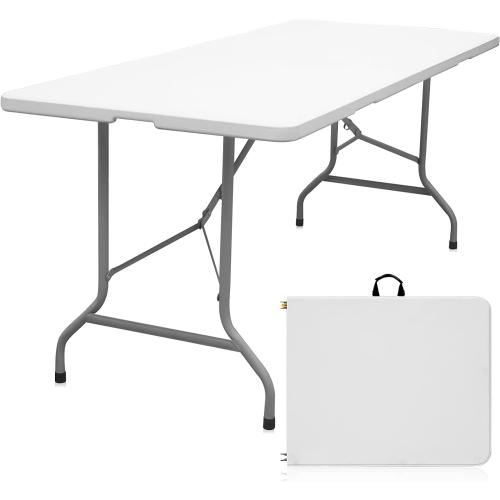 Folding Table 6ft Portable Heavy Duty Plastic Fold-in-Half Utility Foldable Table Plastic Dining Indoor Outdoor for Camping, Picnic and Party, White