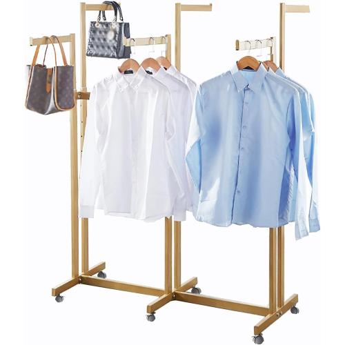 Floor Standing Metal Garment Rack - Heavy Retail Display Racks With Wheels, 6 Arms Clothing Rack, Square Tubing Portable Shirt Racks, Merchandise Display For Hanging Clothes (Gold)