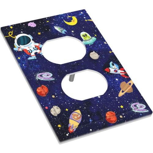 Cartoon Astronaut Galaxy Outer Spcae 1 Gang Device Electrical Duplex Outlet Plate Covers Decorative Single Duplex Wall Plate Receptacle Light Switch Cover Switchplate
