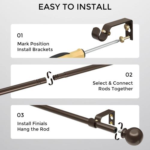 Bronze Curtain Rods 36 to 72 Inches(3-6 Feett),5/8 inch Splicing Drapery Rods,Small Curtain Rods Set,Size: 36''-72'',Bronze