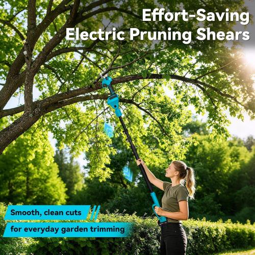 4-in-1 Pole Saw & Electric Pruning Shears, 6 Inch Mini Chainsaw for Tree Trimming, Cordless Pruning Shears with 9.5ft Max Extension Pole, 2 x 4.0Ah Battery Powered Pole Saw Pruner for Garden (Blue)
