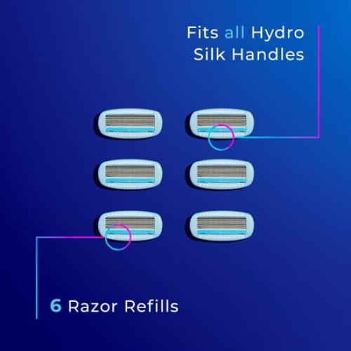 Schick Hydro Silk Moisture Razor Blade Refills, 6 ct, 5-Blade Moisturizing Razors for Women