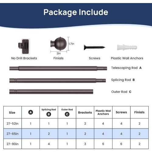 ENJOYBASICS Curtain Rods No Drilling for Renter, 28-60 Adjustable, Bronze