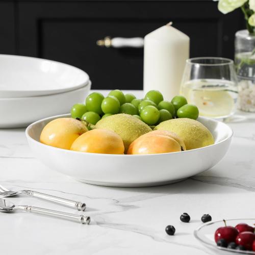 MALACASA 10 Large Pasta Bowls Set of 4, 56 OZ Wide and Shallow Salad Bowls Soup Bowls, Porcelain White Serving Bowls, Kitchen Bowl Plates Pasta Plates, Microwave & Dishwasher Safe, Series REGULAR