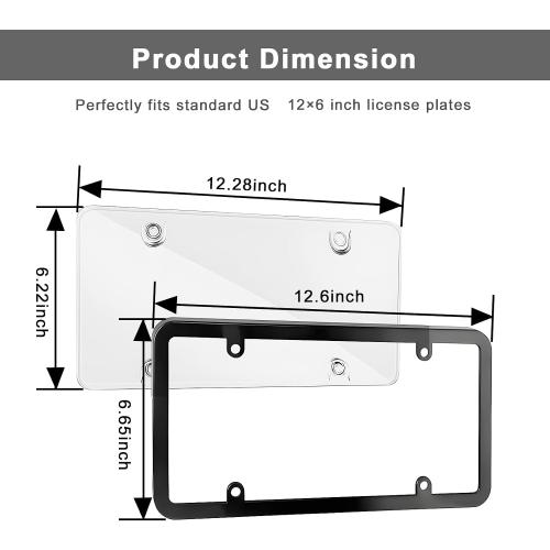 Transparent License Plate Cover and Frames, 2Pack Grey Clear Front and Rear License Plate Holder with Screws & Caps, Unbreakable Car Licence Plate Frame, Universal Fit for Most US Plates
