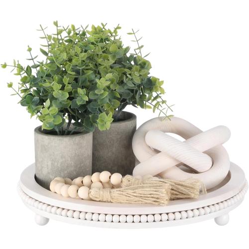 5 Pcs Farmhouse Wooden Tray Decor Set, 12 Inch Beaded Tray