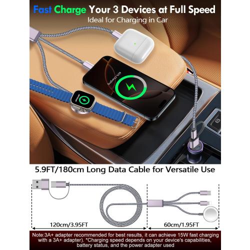 Travel Essentials for Apple Watch Charger,iPhone Charger,3 in 2 Multi Charging Cable,Type C/Magnetic Fast Charging Cable [Portable] for iWatch Series Ultra/11/10/9/SE,iPhone 17-11-6FT Gray