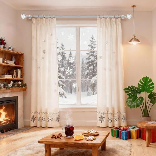 KAMANINA Silver Crystal Curtain Rod 72 to 144 Inches (6-12 Feet), 1 Inch Heavy Duty Curtain Rods for Windows, Telescoping Long Drapery Rods with Acrylic Diamond Netted Texture Finials