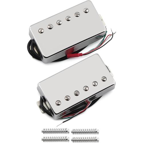 FLEOR Alnico 5 Guitar Humbucker Pickup 4-Wires Neck Bridge Pickup Set Chrome Fit LP Guitar Part