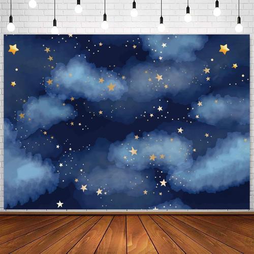 Stars Backdrop Night Sky Backdrop Twinkle Little Star Photography Background Blue Themed Happy 1st Birthday Party Banner Newborn Baby Shower Child Kids Portrait Photo Studio Props 7x5FT Vinyl