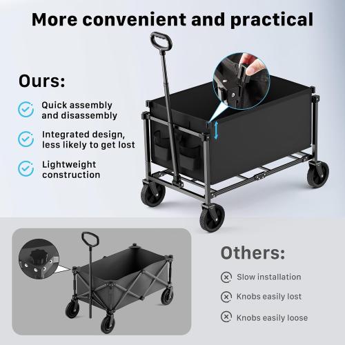 29.3 Collapsible Wagon Cart, 150L Heavy Duty Folding Utility Wagon with Wheels, 260 lbs Load, Portable Rolling Cart for Garden, Shopping, Sports, Camping, Black