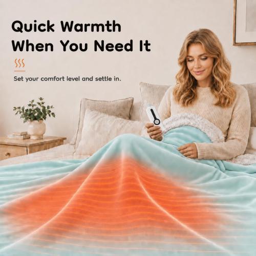 Heated Throw Blanket 50 x 60, Fast Heating Electric Blanket, Dual-Sided Flannel Sherpa, 4 Heat Settings, 3 Hour Auto Off, Machine Washable, Mint Green