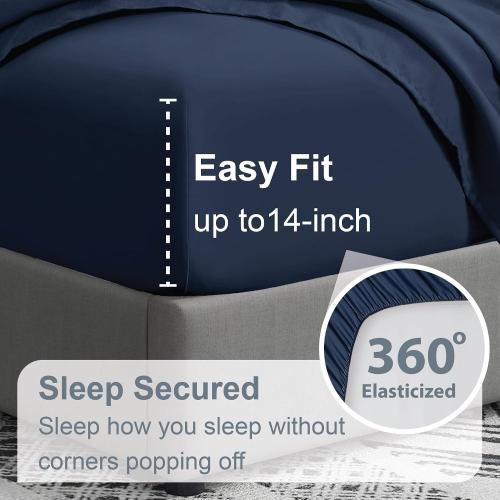 Swift Home Queen Ultra-Soft Brushed Microfiber 6-Piece Bed Sheet Sets, Extremely Durable - Easy Fit - Wrinkle Resistant - (Includes 2 Bonus Pillowcases), Queen, Navy