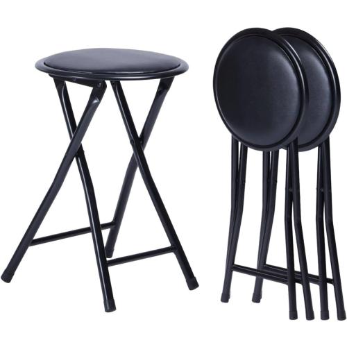 Homy Casa 18-Inch Backless Folding Stools with Soft Seat, Portable Waterproof Faux Leather Stools Foldable Chairs with Sturdy Frame for Indoor and Outdoor Use (Black, Set of 2)