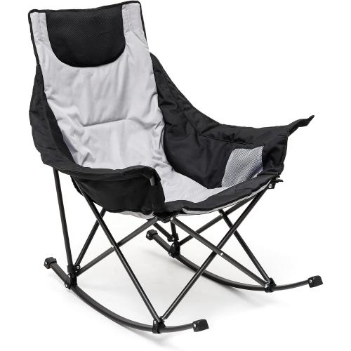 SUNNYFEEL Oversized Rocking Camping Chair, Fully Padded Patio Chair with Side Pocket, High Back Portable Lawn Recliner with Headrest, Outdoor Camp Rocker Chairs for Adults Heavy Duty 500 LBS Carry Bag