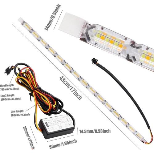 AUTOXBERT Car Daytime Running Light Strip, 2Pcs Flexible Crystal DRL LED Strip Sequential, Dual Color 17Inch Headlight LED Strip Turn Signal Lights Strip (White&Amber)