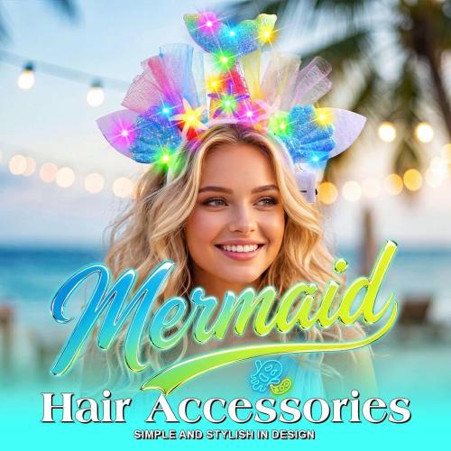 DRESBE Mermaid Headband Light up Seashell Hairbands Glowing Sea Hair Accessories for Women (Multicolor)