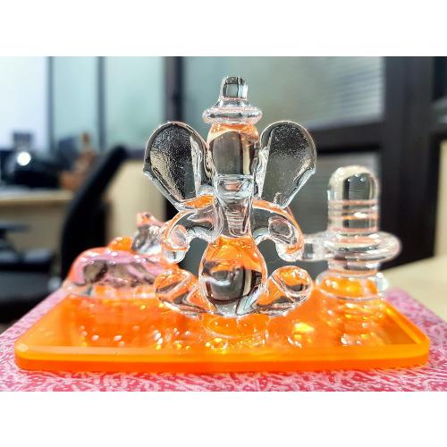 eSplanade Glass Ganesh Ji with Shiv Linga/Shiva Lingam and Nandi | Ganpati Murti Idol Statue Sculpture - 2.5 Inches - Ideal for Car Dashboard