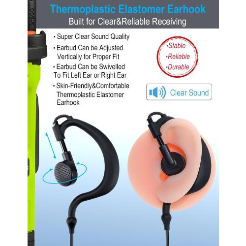 commountain Earpiece for Motorola Radios R2, CP100D, CP200D, 5 Pack