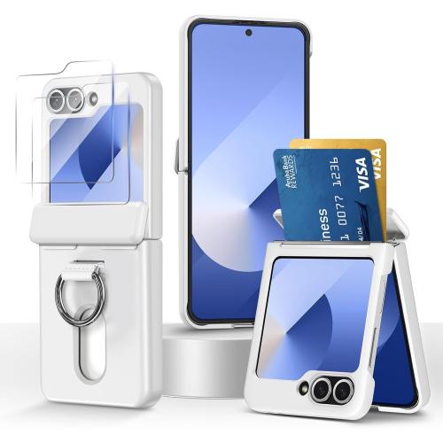 for Samsung Galaxy Z Flip 5/6/7 FE Card Holder Case with Ring, White