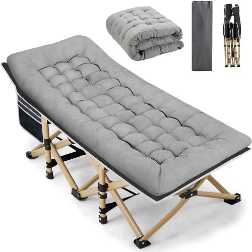 Fragess Portable Camping Cot, 600LBS Max Load, Extra Wide with Thick Mattress, Folding Cot for Outdoor Camping/Office, Home Nap (Grey)
