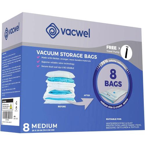 8-Pack Vacuum Storage Bags for Packing - Strong Vacuum Space Bags for Clothes - Premium Space Saver Quality - Size 28 x 20
