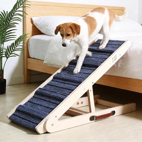 ZJSF Foldable Dog Ramp for High Bed, 32 L | Wooden Dog Stairs, for Small and Large Dogs, High Traction Platform, 4 Adjustable Heights (14.7-20), Supports up to 150 lbs,Small Size for Puppies