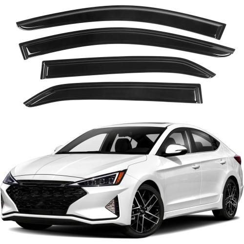 IG Window Visor for Hyundai Elantra 2017-2020 (Excludes GT), Rain Guard Tape-On Extra Durable Sun Wind Side Vent Window Deflector Mugen Style, 2017 2018 2019 2020