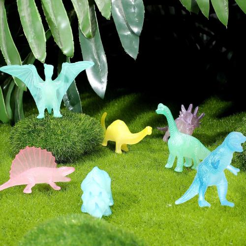 Skylety 32 Pcs Glow in Dark Mini Dinosaur Figures for Kids Dinosaur Cupcake Topper Birthday Party Favors Supplies Dino Pinata Goodie Bags Stuffers Classroom Prizes Carnival Bulk Toy Gift