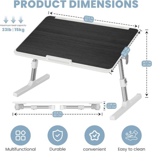 Adjustable Lap Desk, Foldable Laptop Desk for Bed,  Lap Table Black
