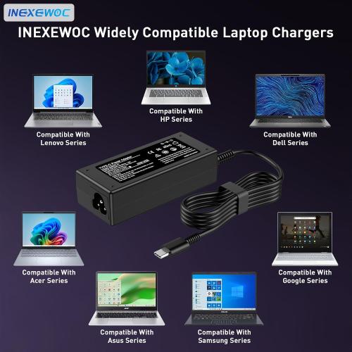 Universal 65W USB C Laptop Charger Compatible with Lenovo,HP, Dell, Acer, Asus, Samsung, Google and More, for Office, School, and Family